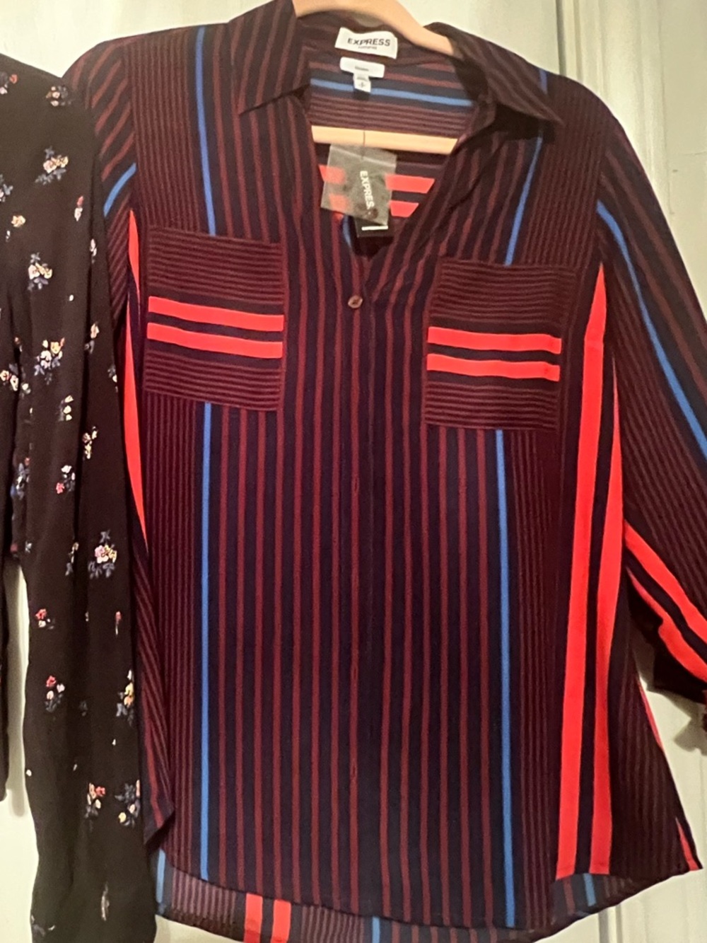 Express Striped Shirt Jacket in Navy and Burgundy with Blue Accent